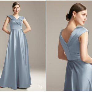 AW Bridal Muriel Bridesmaid Dress Dusty Blue Satin Charmeuse 16/18 Pet. FREE BAG